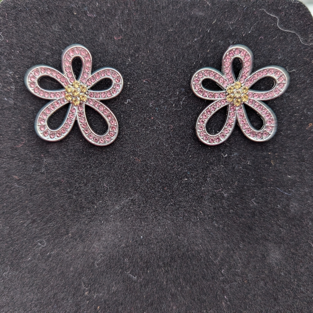 Pink and Yellow Flower Stud Earrings